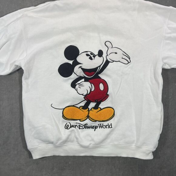 Disney Mickey Womens Small White Embroidered Full Zip Sweatshirt Hoodie Jacket‎ - Picture 3 of 8